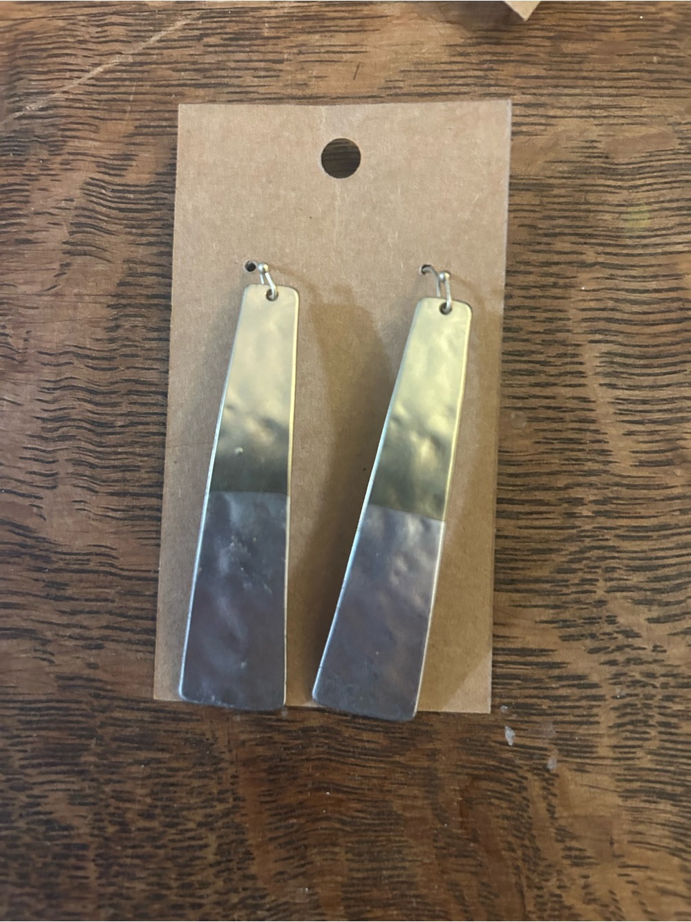Gold and Silver Two-Tone Hammered Bar Drop Earrings